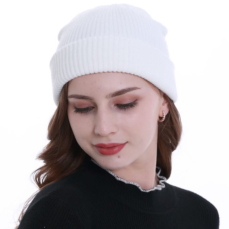 MaxNova Unisex Slouchy Beanie Warm Winter Cap Soft Stretch Knit Hat White - Image 4